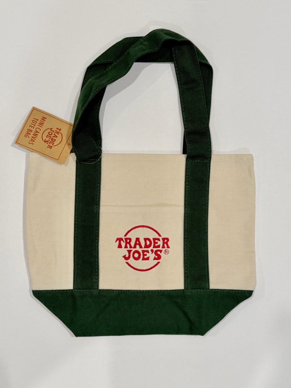 Trader Joe's Green & Cream Mini Canvas Tote Bag
